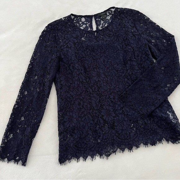 J. Crew Navy Long Sleeve Lace Top with Removable Tank Lining, Size 4 NWOT - Picture 5 of 13